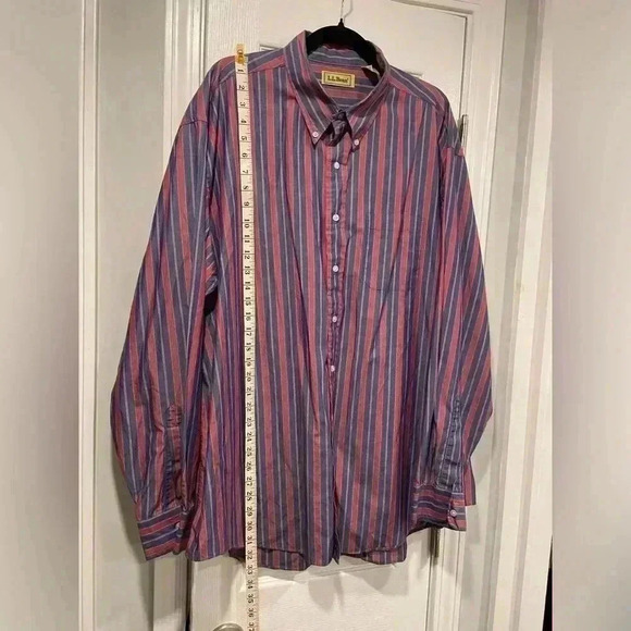 VTG L.L. Bean 80s Men’s Pointed Collar Striped Cotton Red Blue Button Down XXL T - Picture 8 of 11